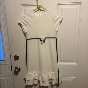 Helena White Dress with Black Trim